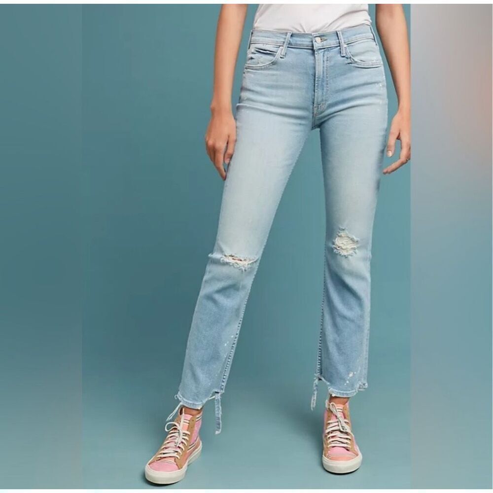 MOTHER Light Blue The Dutchie Ankle Nice Shot Faded Distressed Jeans Size 26